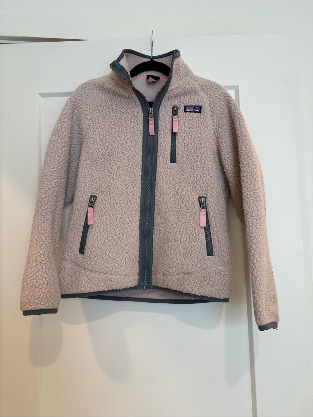 Patagonia Kids Light Pink Sherpa Jacket with Gray Trim size S (7-8)